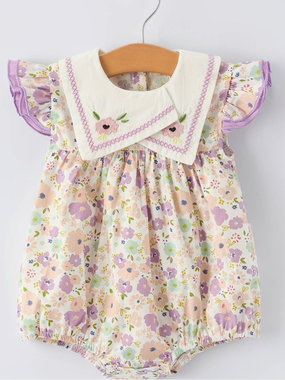 Rylee Faith Purple Floral Print Baby Girl Romper
